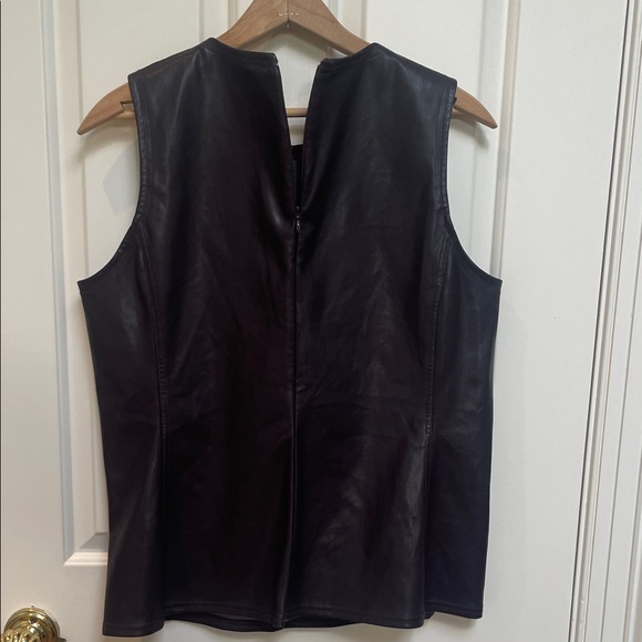 Ann Taylor sz M brown faux leather vest or top - comfy lining - flattering seams - Picture 4 of 10